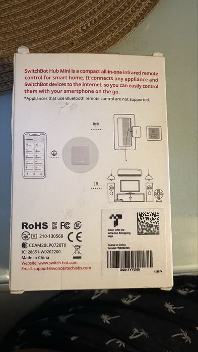 SwitchBot Hub Mini - Telecomanda IR pentru controlul prin aplicatie pe telefon aparatului de aer conditionat, tv, etc