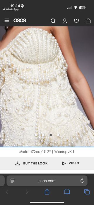 Rochie scurtă albă Asos perle, de ocazie / cununie civilă, ca nouă, mărimea 38/M