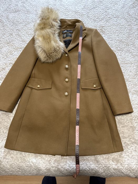 Palton Zara dama maro cu guler blana Manteco marime L elegant