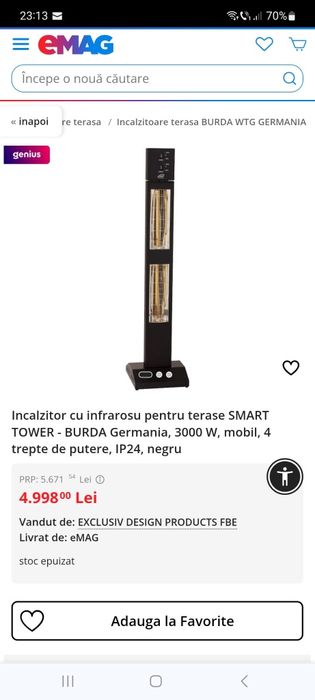 Încalzitor cu inflarosu , acoperă un spatiu de 40 MP