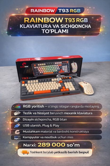T98 Rainbow LED Light Mouse & Keyboard Combo