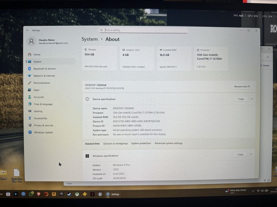 Vand laptop ASUS TUF