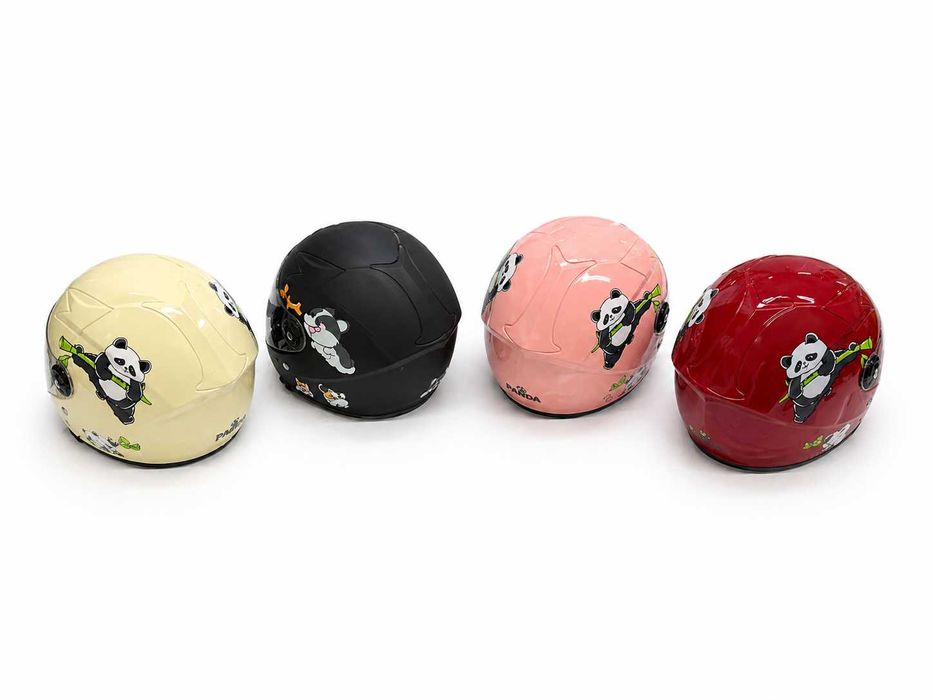 Cască moto copii „Hello Panda” (crem, negru, roz, roșu)