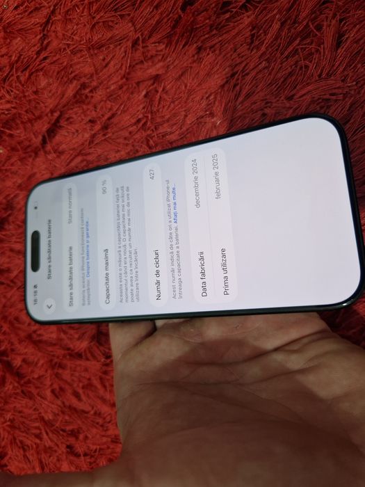-Iphone 16Pro, ca Nou 128Gb 8Ram ireprosabil Bat:90%-427 cicluri incarcare Black Titanium doar telefonul poze reale nici o reparatie/interventie MDM