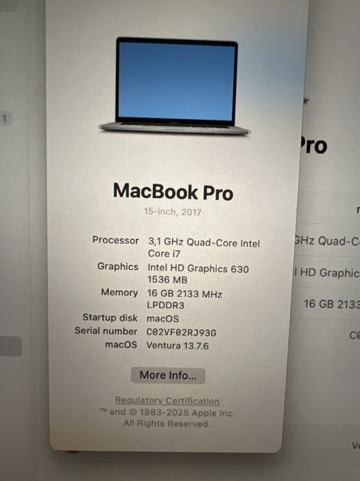 MacBook Pro 15 inch A1707 16GB ram 512 GB SSD touchbar