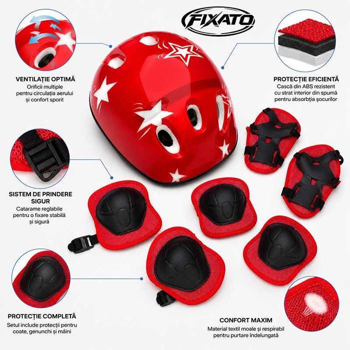 Set Protectie Pentru Copii 7 in 1, Casca, Genunchiere, Cotiere si Aparatori Incheieturi pentru Bicicleta, Trotineta, Role