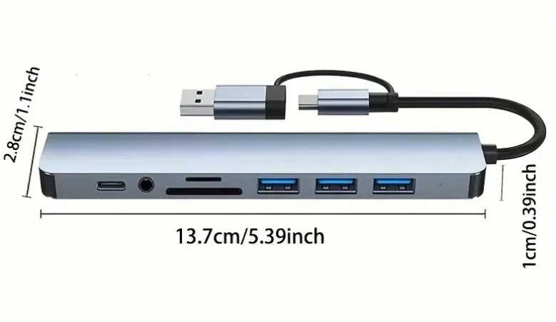 Универсален USB Хъб Адаптер 8в1, Четец на SD/TF карти