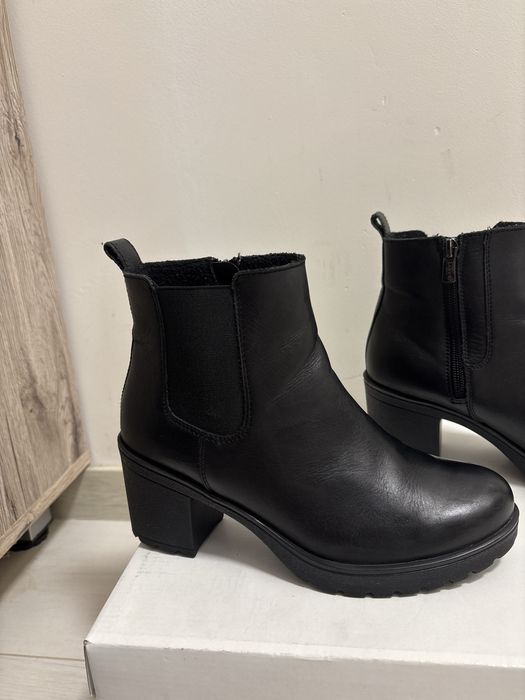 Botine / cizme femei, cu toc, negre, piele naturală, mărime 37