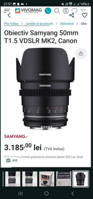 Obiectiv Samyang 8mm , 12mm  , 50 mm , 85 mm