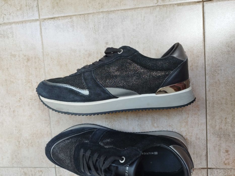 Оригинални  брокатени маратонки Tommy Hilfiger естествена кожа