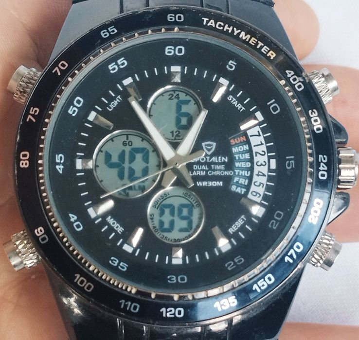 Ceas barbatesc sport afișaj LCD digital/analog, cronometru, tachimetru