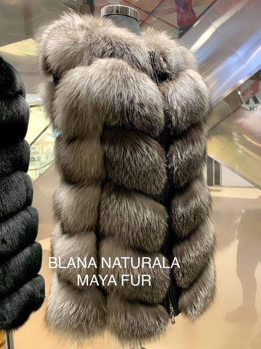 Vesta din blana naturala de vulpe argintie