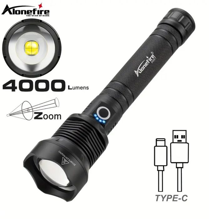 2 Baterii de 3000incluse Lanterna LED 4000lumeni 500metri Profesionala