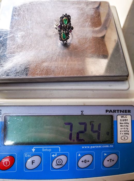 Inel din aur de 14K cu diamante naturale, ametist și smaralde M 60,5