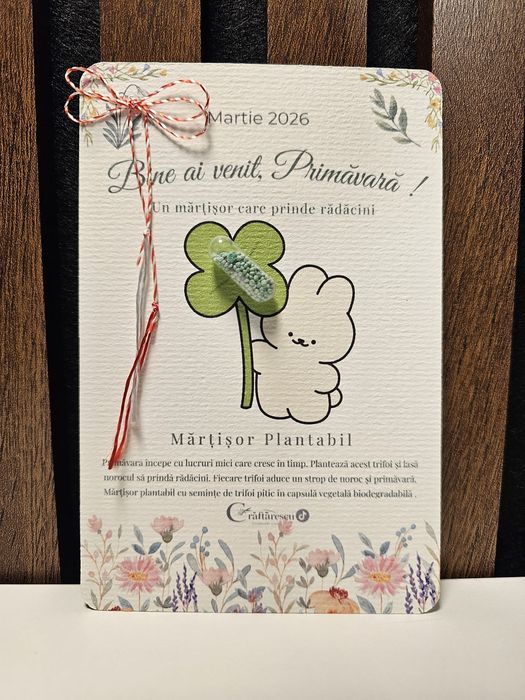 Martisor plantabil cu trifoi – pastila cu rasad, simbol noroc