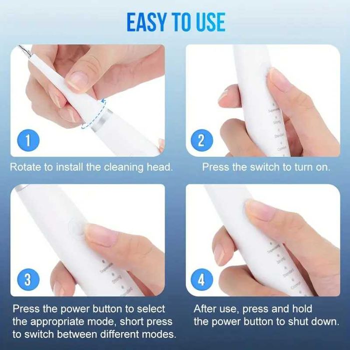 Aparat eliminat tartru, dinti curati zambet perfect, 5 moduri de lucru, Detartraj Ultrasonic, Rezistent la Apa, Baterie Reincarcabila. 5 programe