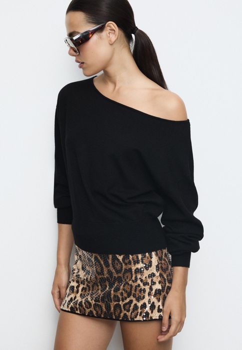 Мини пола с леопардов принт и пайети