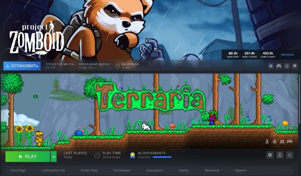 Стим аккаунт с Project ZOMBOID TERRARIA