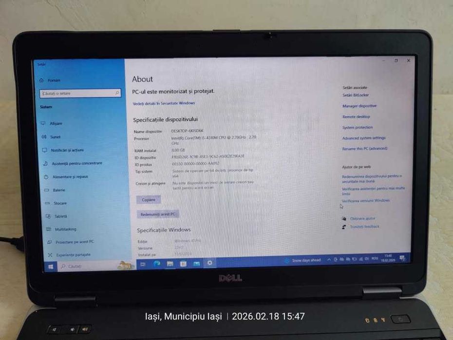 Laptop DELL, LATITUDE E6540, Intel Core i5-4310M,2.70 GHz, SSD: 120GB,