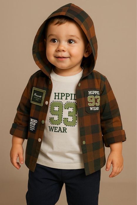 Стильный комплект 3-в-1 для мальчика: рубашка-худи, футболка и джинсы