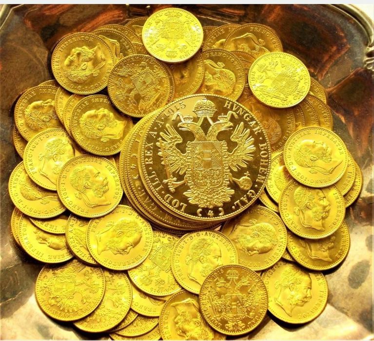 Vand monede placate cu aur de 24 k Frank iosif 4 ducat 1915