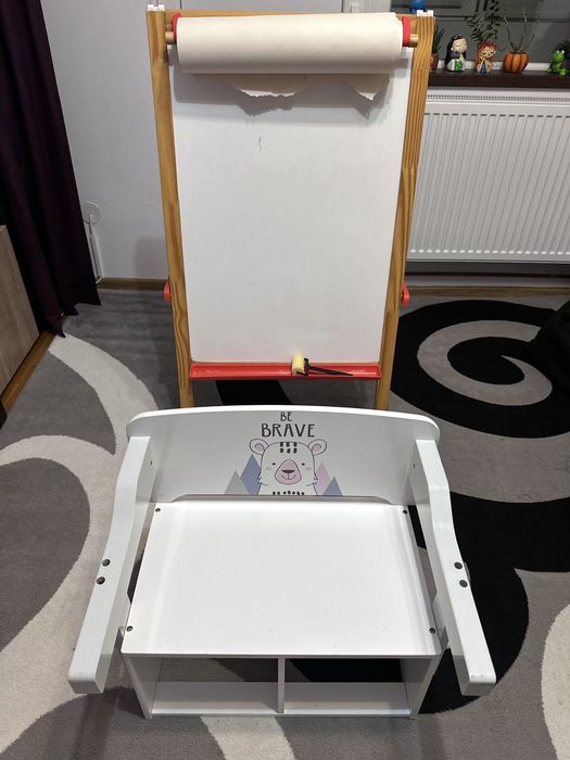 Tablă, banca-masa, carti si puzzle-uri copii 2-5 ani