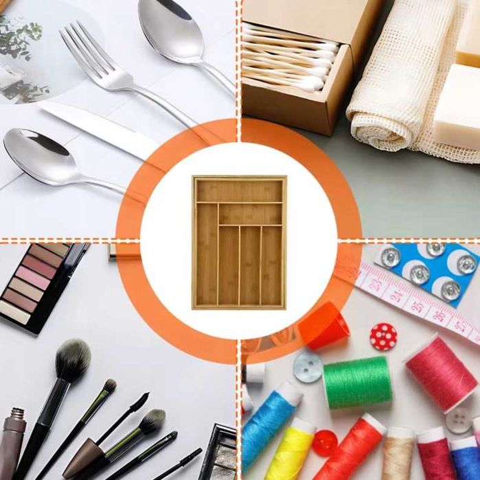 Кухненски бамбуков органайзер за прибори за чекмедже, разтегателен