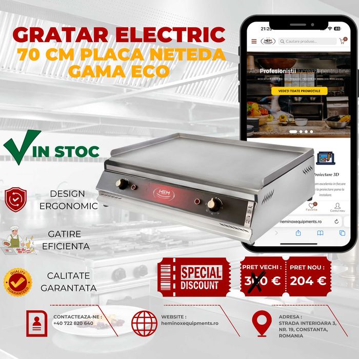 Gratar/Plita Inox Electrica 30 CM,50 CM,70 CM,100 CM DREPT,STRIAT,MIX