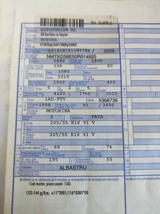 TOYOTA Auris 2,0 diesel, motor D4D, an 2008