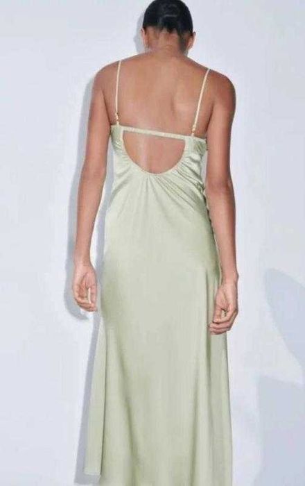 Zara rochie midi verde deschis spate gol satin
