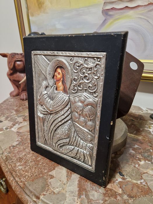Страхотна сребърна антикварна икона със сертификат