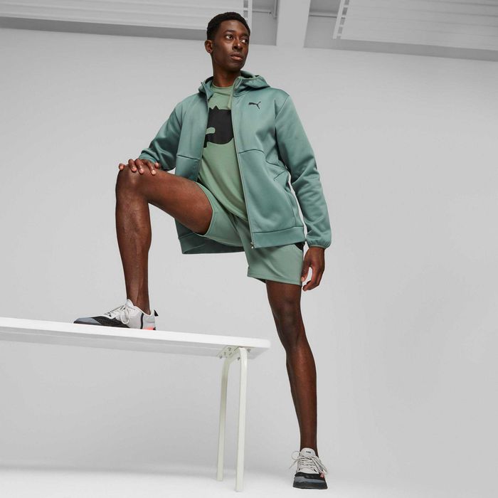 hanorac puma cu gluga si fermoar marimea L culoare verde-kaki