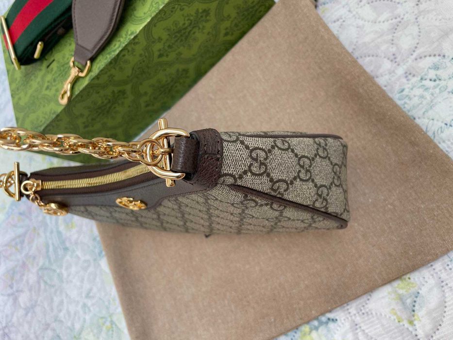 Гучи Бежова Canvas Чанта Ophidia За Рамо Оригинална Кожа Синджир Gucci