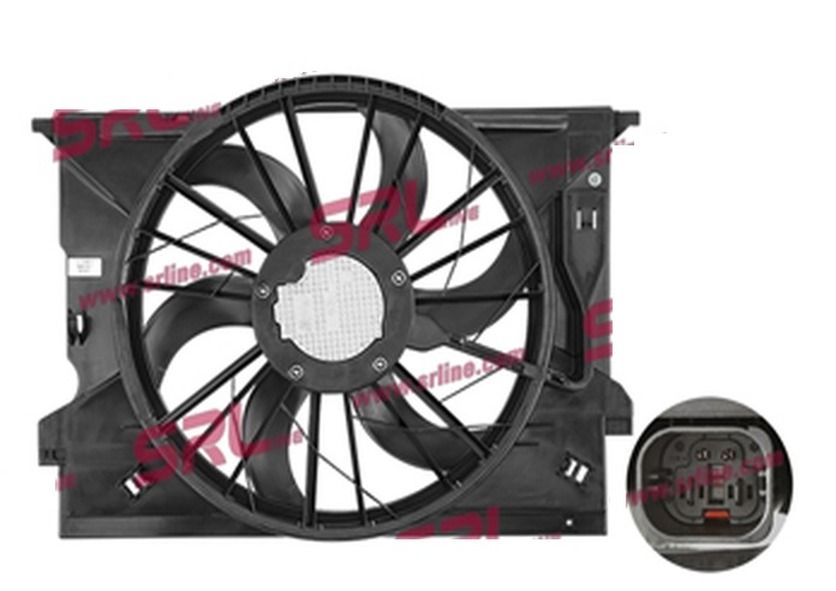 GMV ventilator radiator Mercedes Clasa CLS (C219) 2004-2011, Clasa E (W211) 2002-2009, 3.0 V6, 3.5 V6, 2.6 V6, 3.2 V6, 1.8 compressor, 2.5 V6, 2.1 CDI, Diam.: 450 mm, Putere (W): 400 W, mufa: 4 pini, OE 2115002193, SRLine