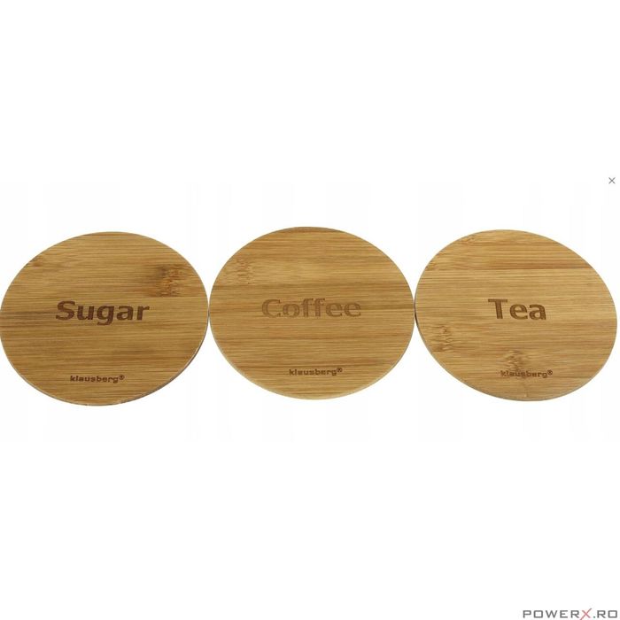 Set 3 recipiente, inox-bambus, alb, pentru cafea, ceai, zahar.