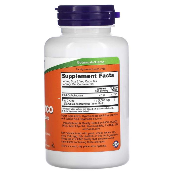 NOW Foods, По д'Арко, 1000 мг. кора муравьиного дерева. Pau D'Arco