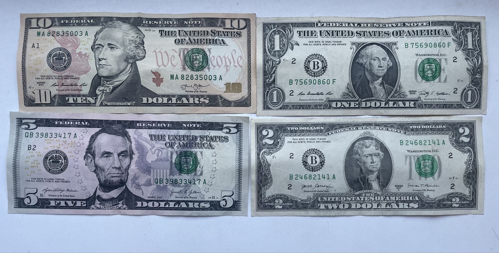Купюры наминалом 1$ 2$ 5$ 10$