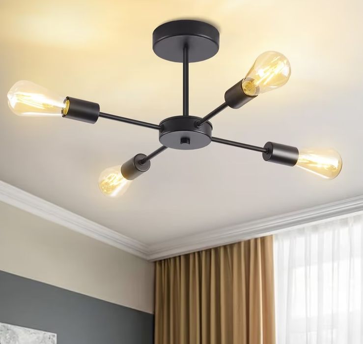 Candelabru suspendat industrial 4× E27 metal negru