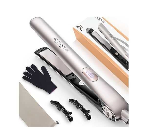 Преса за коса BESTOPE PRO, керамична , LCD , 120-230°C, 2-In-1 цвят шампанско