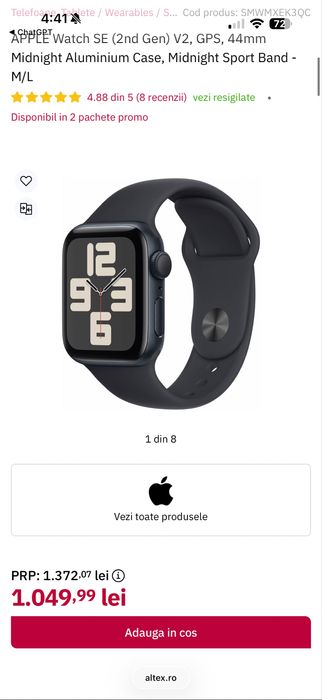 Apple Watch SE (Gen 2) 44mm Midnight AI Mid SB M/L GPS