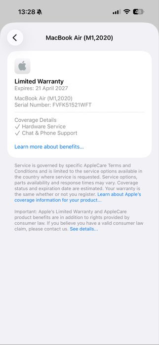 НОВ•MacBook Air M1,2020 (13.3 SPG/7C GPU/8GB/128GB