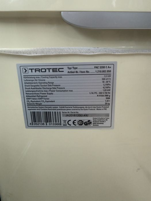 Aer conditionat portabil Trotec 3200E A+