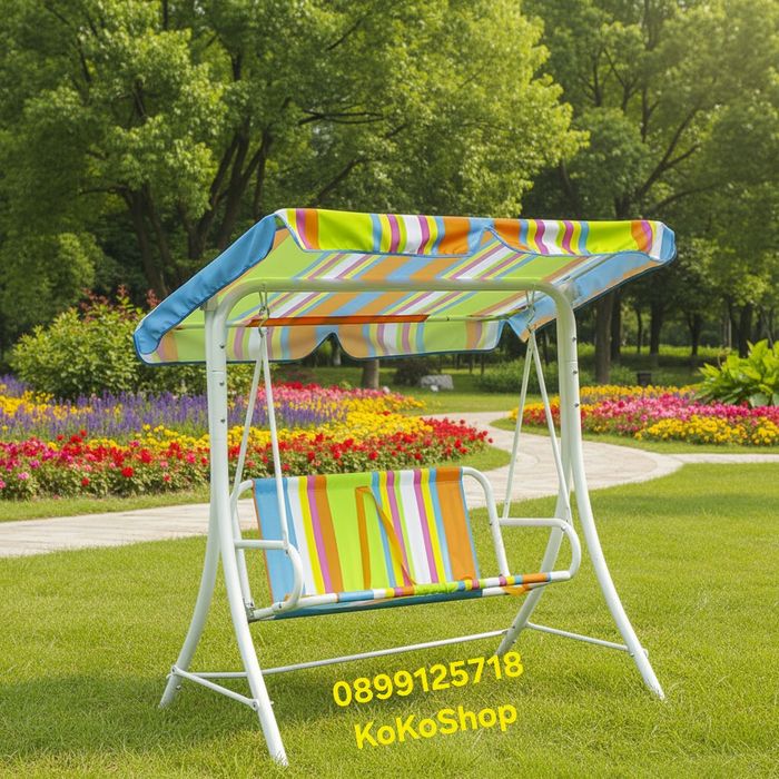 Детска люлка със сенник - двуместна, градинска люлка