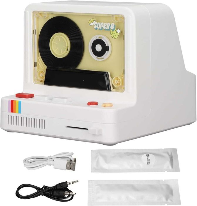 Преносим стерео ретро Bluetooth високоговорител с касетофон, сив (бял)