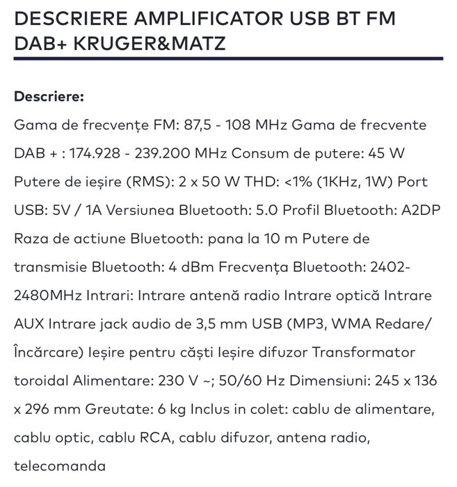 Vand amplituner Kruger&Matz KM 1995