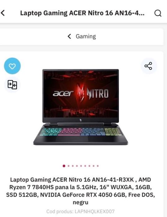 Vand laptop gaming acer nitro 16
