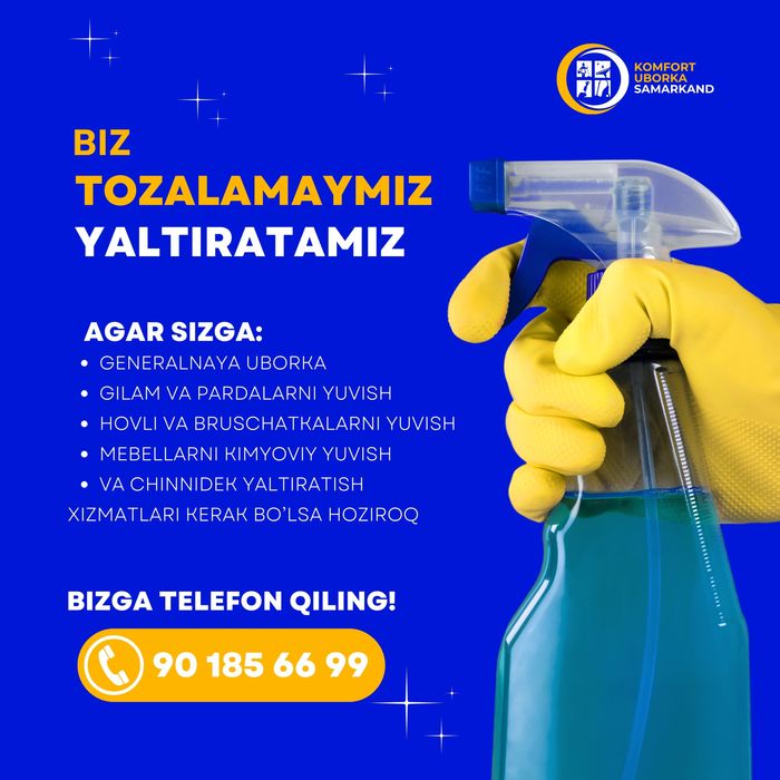Uborka, klining xizmati! Uy, ofis, hovlilarni tozalaymiz!