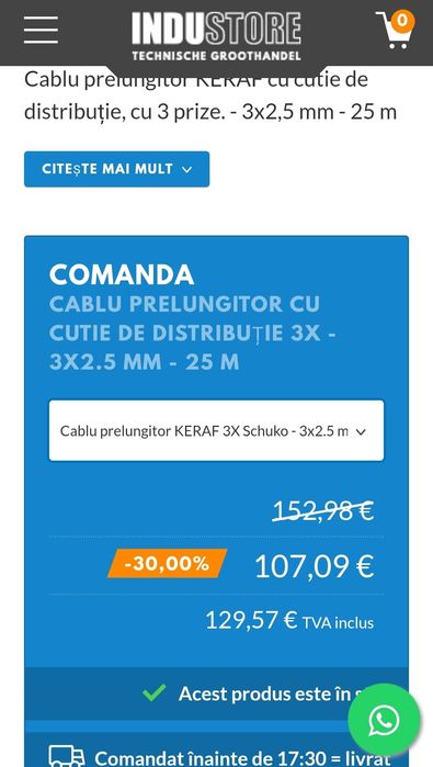 Cablu prelungitor șantier / camping IP44 – 3 x 2,5