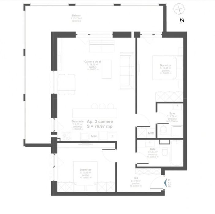 Apartament 3 Camere Semifinisat De Vanzare | Soporului Iulius Mall | B