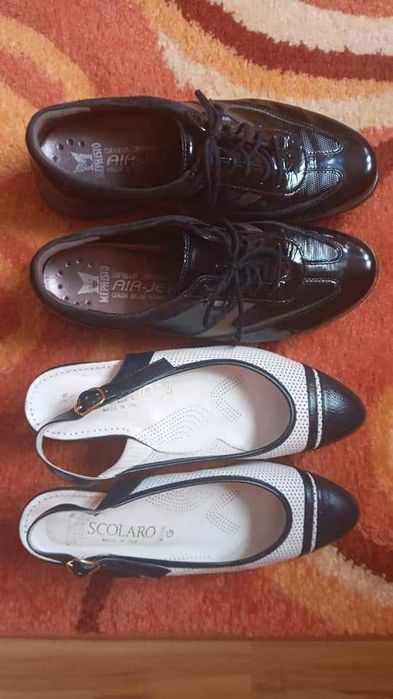 Дамски обувки от естествен лак и кожа